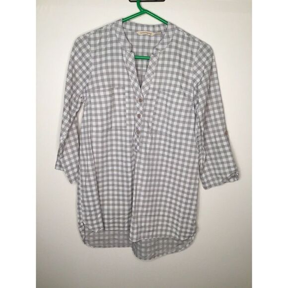 Soft Surroundings‎ women’s Size XS Blouse Tunic Shirt Button Up Gray Plaid check - Picture 1 of 8